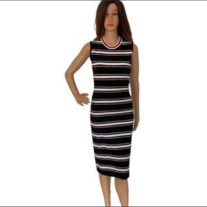 GIVENCHY Bodycon Midi Dress. Black, White and Red Stripes. Size Small